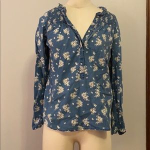 J. Crew Floral Print Chambray Button Pop-over